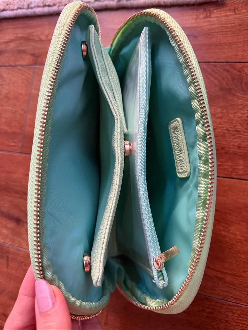Neiman Marcus Green Two-Piece Cosmetic Pouch Set